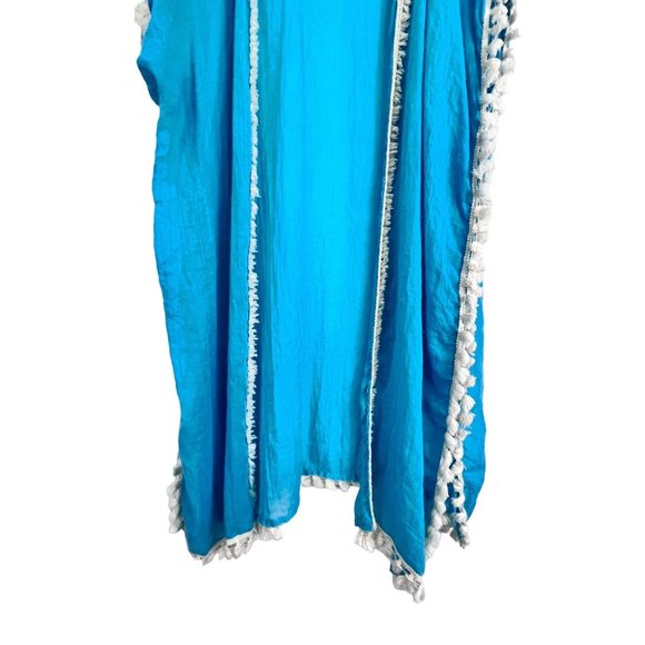 Sand and Spirit Kimono Women's' Medium Long Teal Swim Coverup With Crochet - Picture 3 of 12